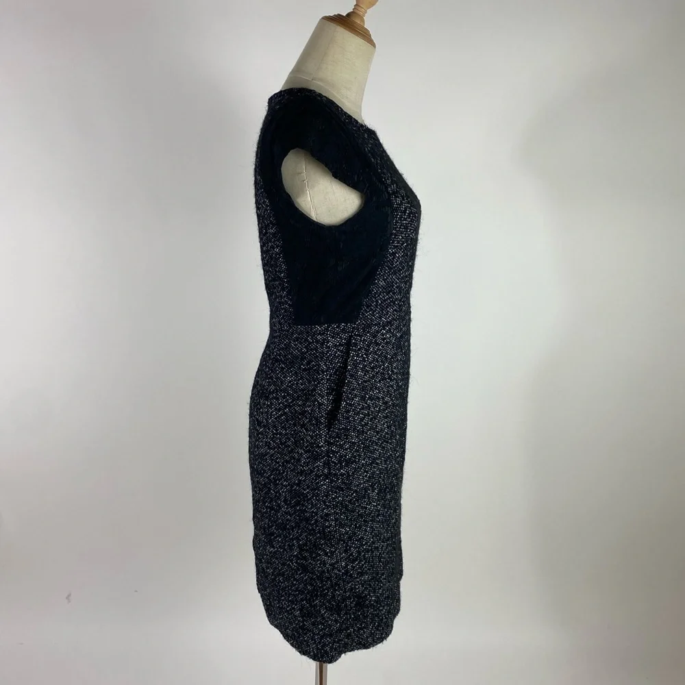 J. CREW Tweed & Lace Cap Sleeve Sheath Dress Black White Womens 2Petite - Picture 4 of 9